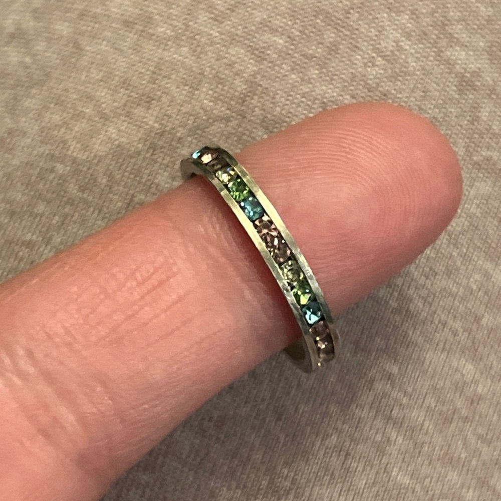 Sterling + Multi-Color Crystal gems Eternity band - Picture 2 of 4